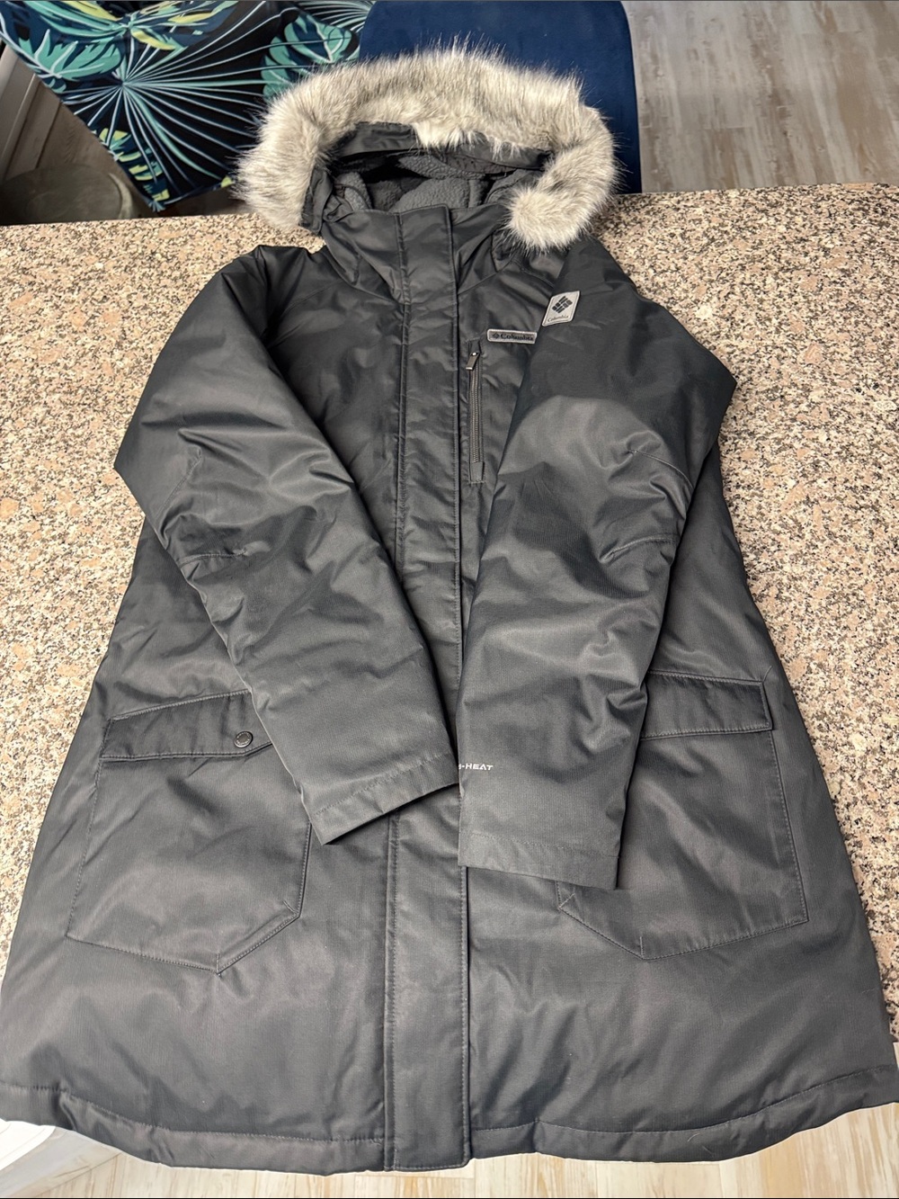 NWOT Columbia Women's Black Long Coat with Faux Fur Hood